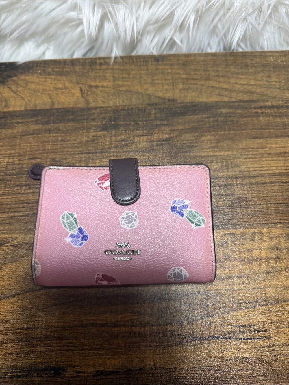 Coach Pink Gem-Print Compact Wallet with Dark Tab